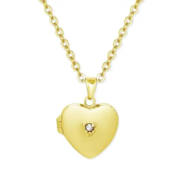 Necklace | Gold | Cubic Zirconia | Heart Locket