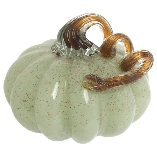 6" Seafoam & Gold Speckled Glass Pumpkin