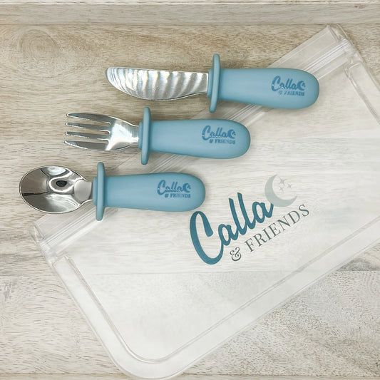 Silicone & Stainless Steel Toddler Utensil Set | Powder Blue