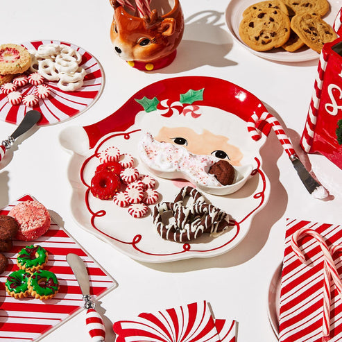 Santa Platter with Removeable Mustache Dipping Bowl