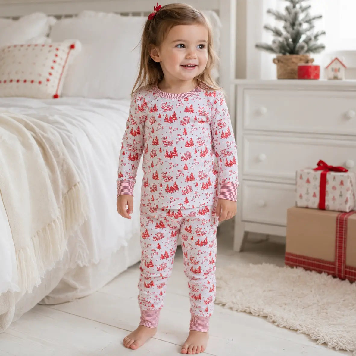 Holiday Toile Long Pajamas | Red