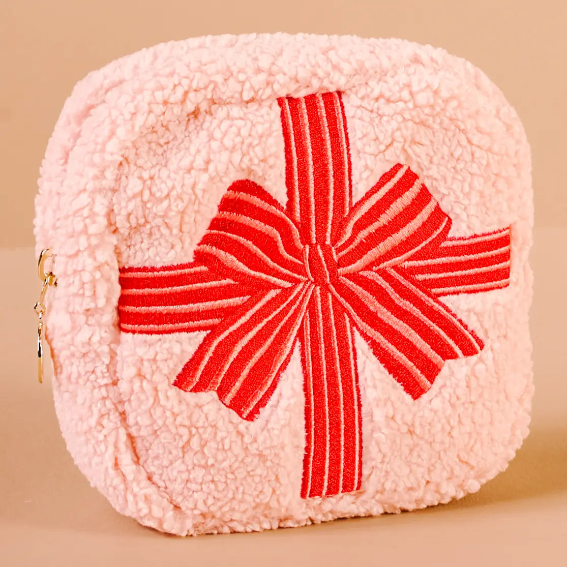 Teddy Pouch–Square | Holiday Gift Bow Red