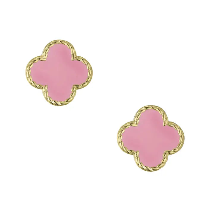 Stud Earrings | Gold | Four Leaf Clover | Pink