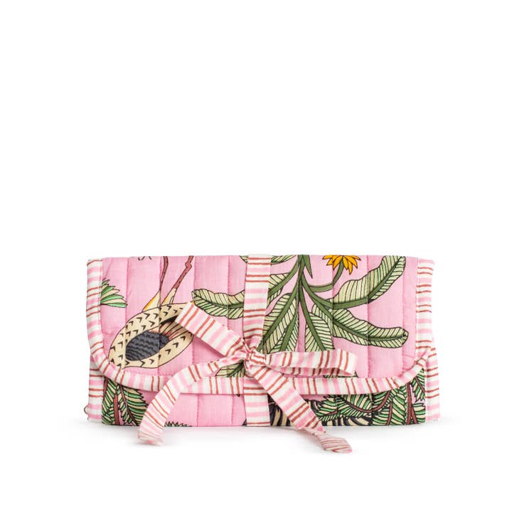 Liana Pink Quilted Jewelry Roll