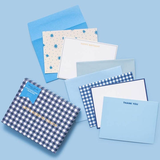 GWP | Boxed Greeting Cards | Stars + Blue Gingham