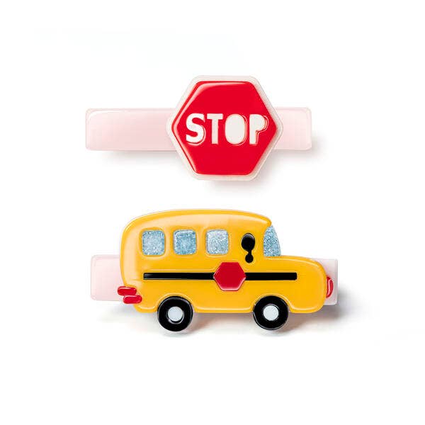 Hair Clips | School Bus & Stop Sign