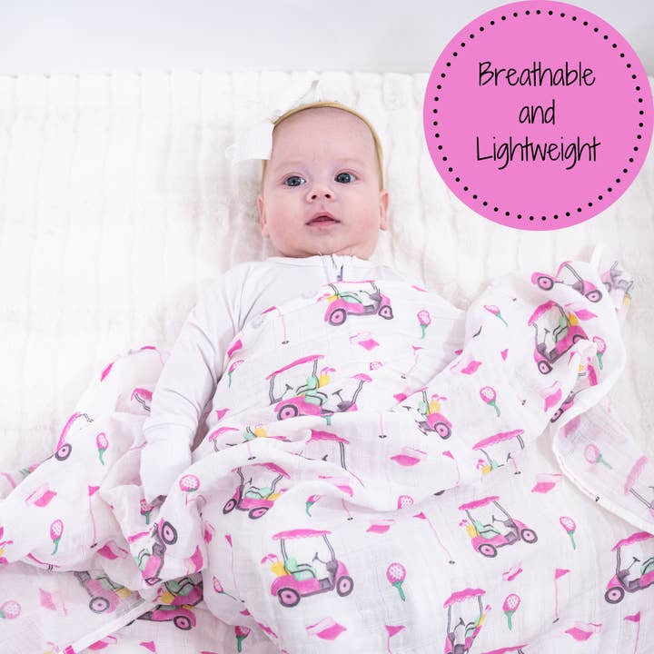 Muslin Swaddle Blanket | Pink Golf