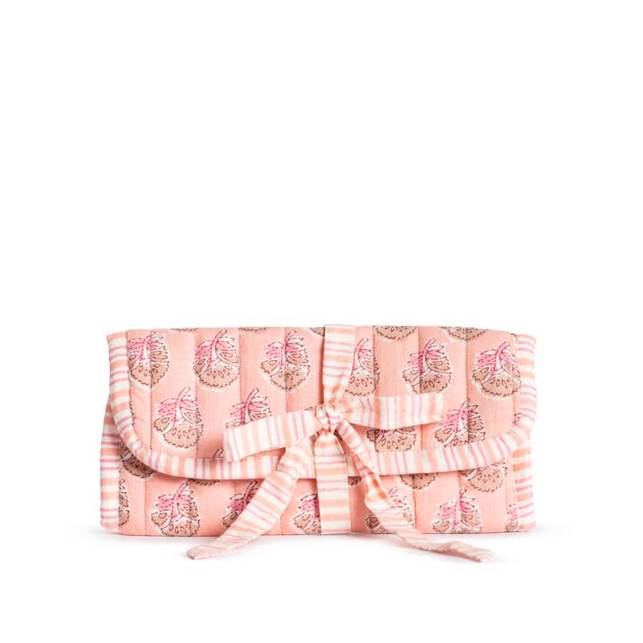 Layla Pink Quilted Jewelry Roll