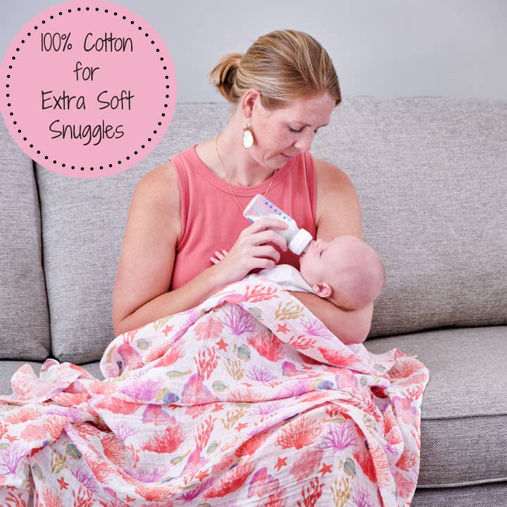 Muslin Swaddle Blanket | Under the Sea Beautiful Coral