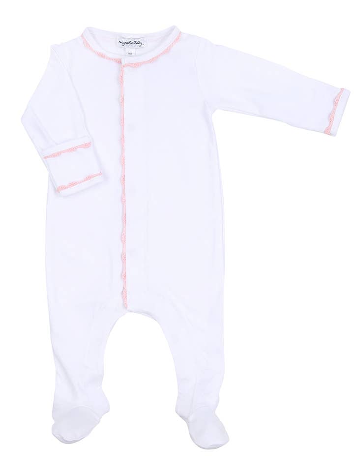 Baby Joy Footie | Pink Crochet Trim