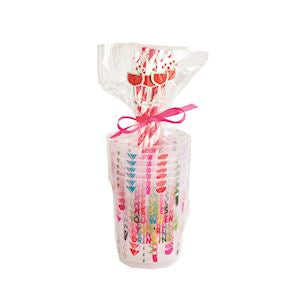 Holiday Party Cup & Straw Set | Pink