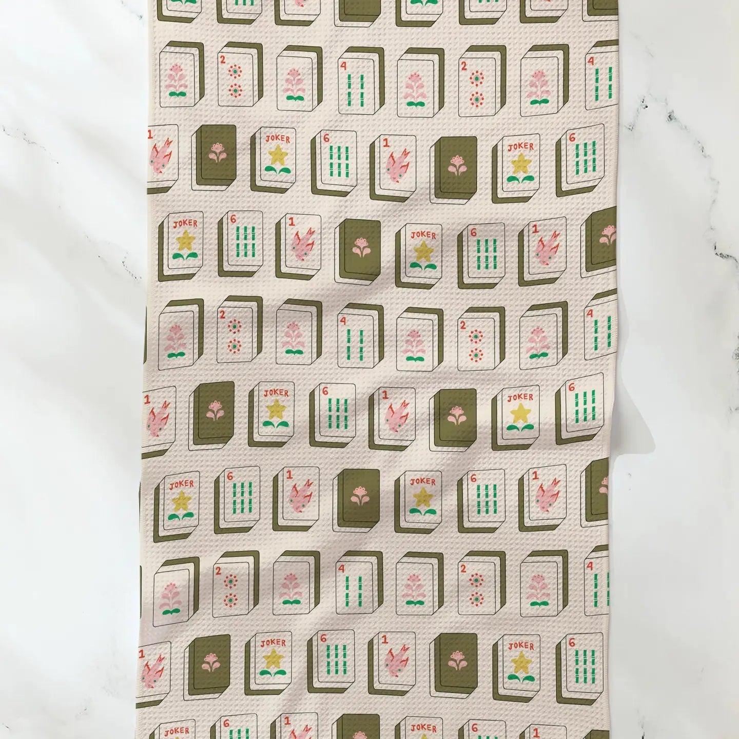 Tea Towel | White Flower Tiles Mahjong