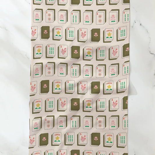 Tea Towel | White Flower Tiles Mahjong