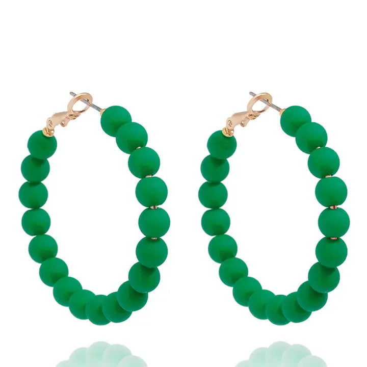 Matte Resin Bead Hoop Earring | Dark Green