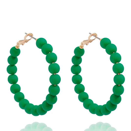 Matte Resin Bead Hoop Earring | Dark Green
