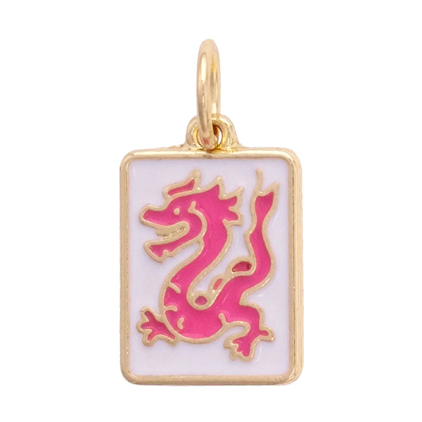 Charm | Dragon Mahjong Tile in White & Pink