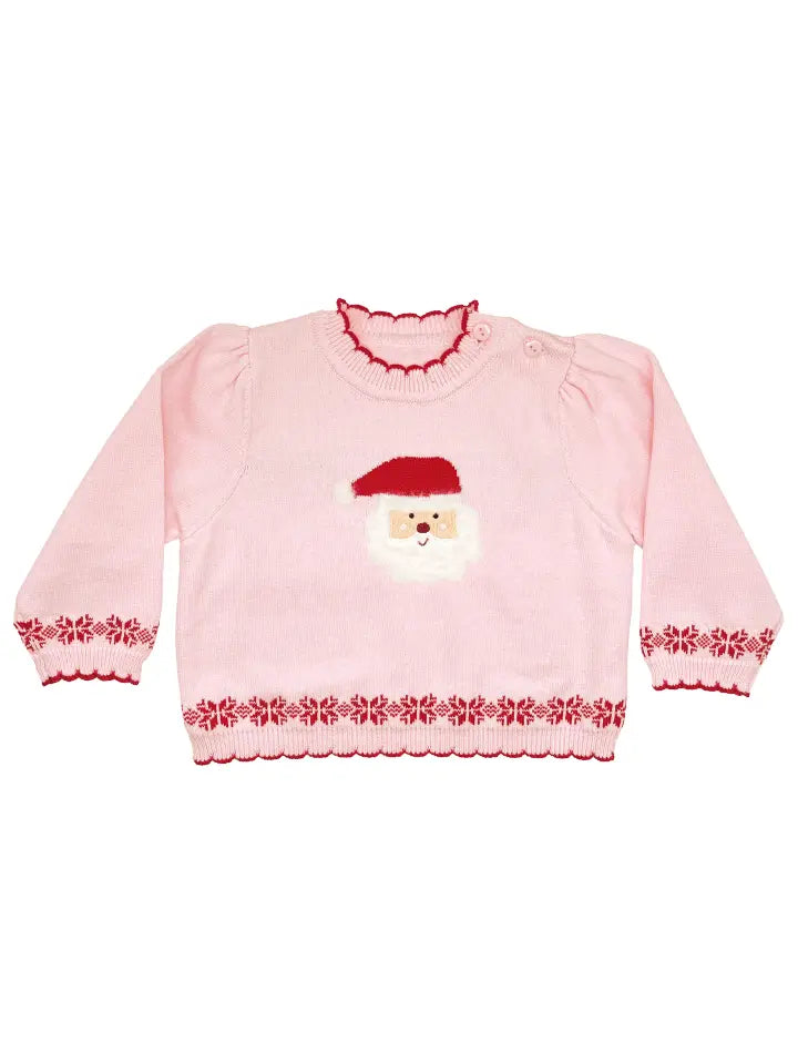 Knit Sweater | Fuzzy Santa | Pink