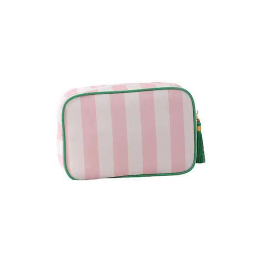 Striped Cosmetic Bag | White & Pink