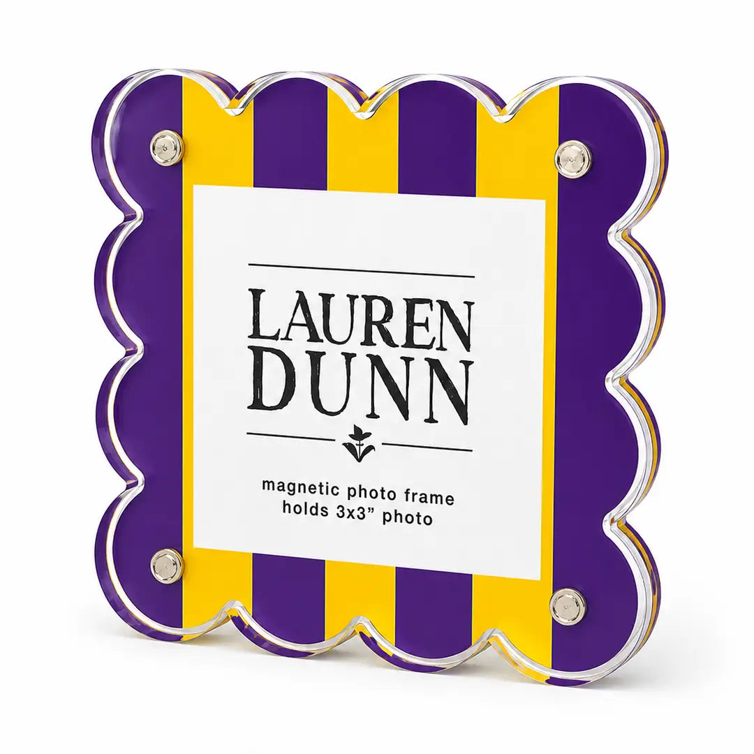 Gameday Scalloped Acrylic Frame | Purple & Gold Striped