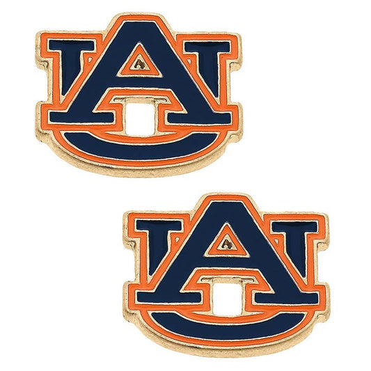 Auburn Tigers Enamel Stud Earrings in Navy/Burnt Orange