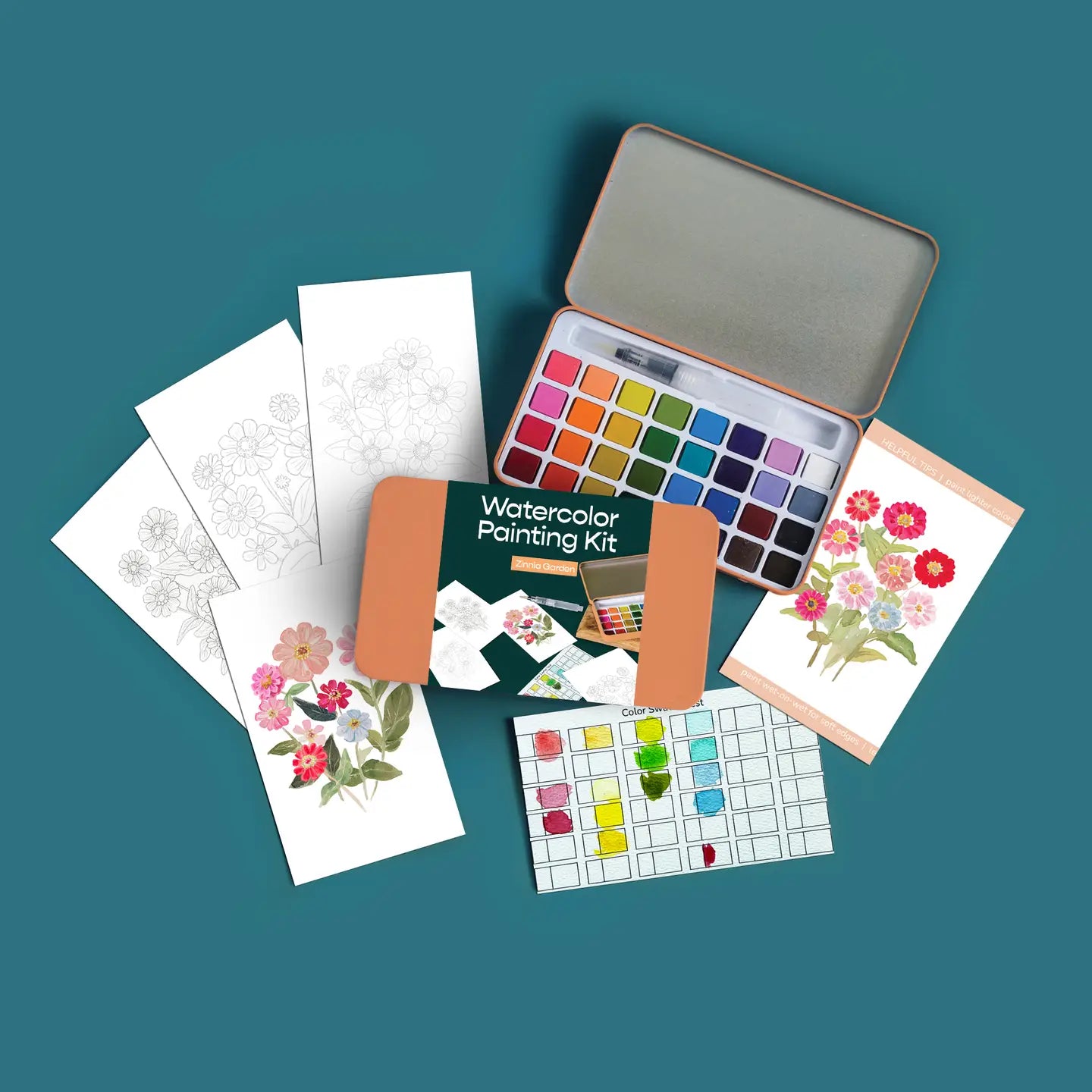 Zinnia Garden Watercolor Painting Kit