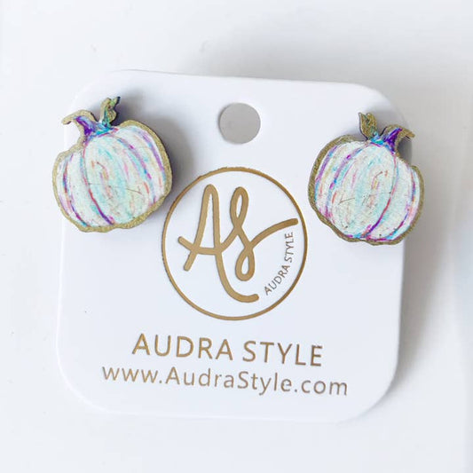 Fall Statement Stud Earrings | White Pumpkins