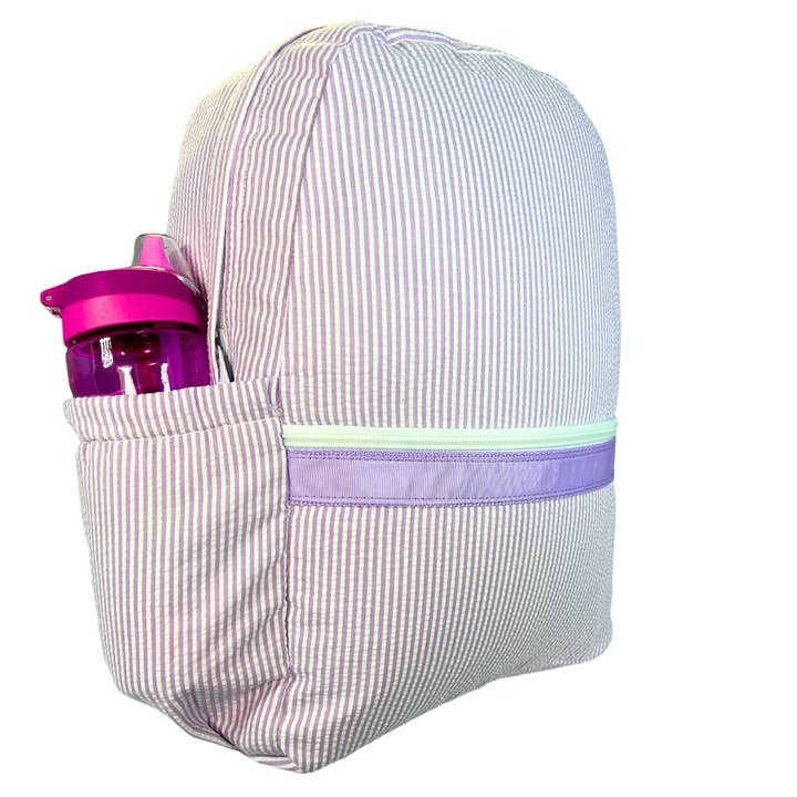 Medium Backpack w/ Pocket | Lilac Seersucker