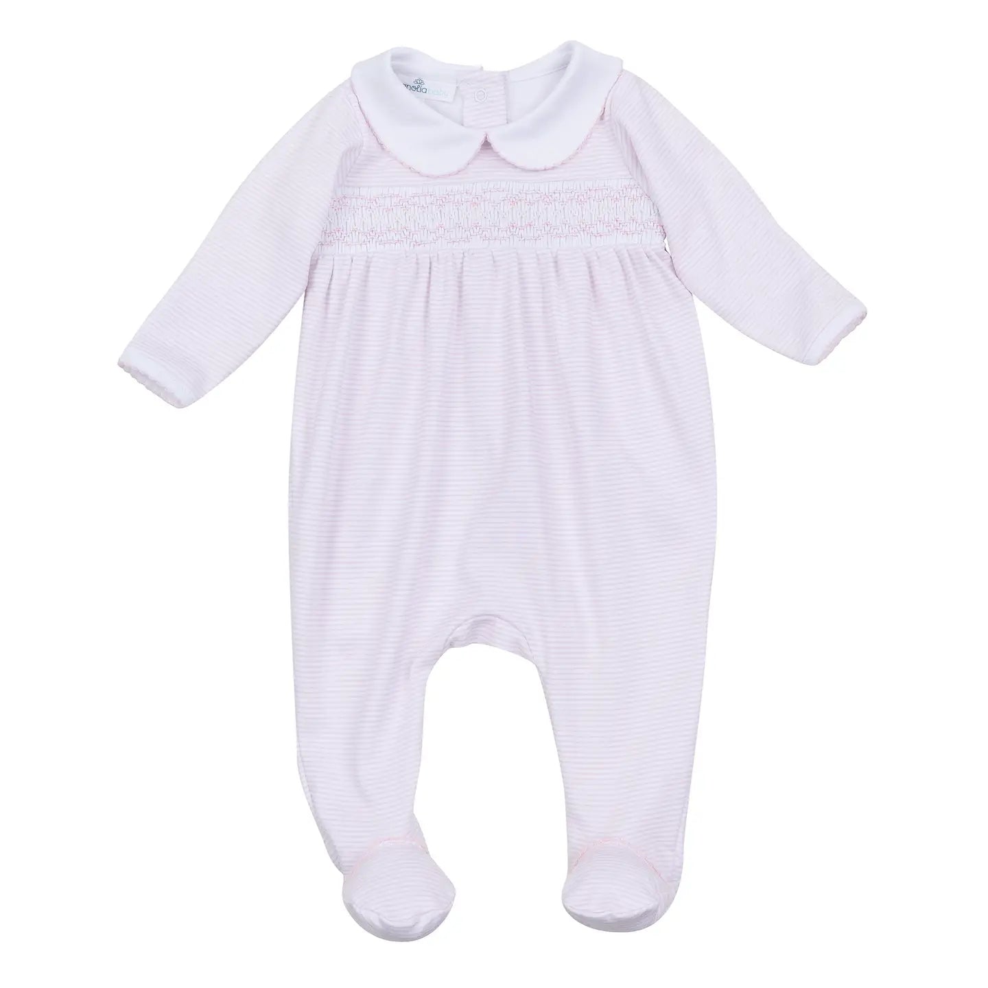 Mini Stripes Smocked Footie | Pink