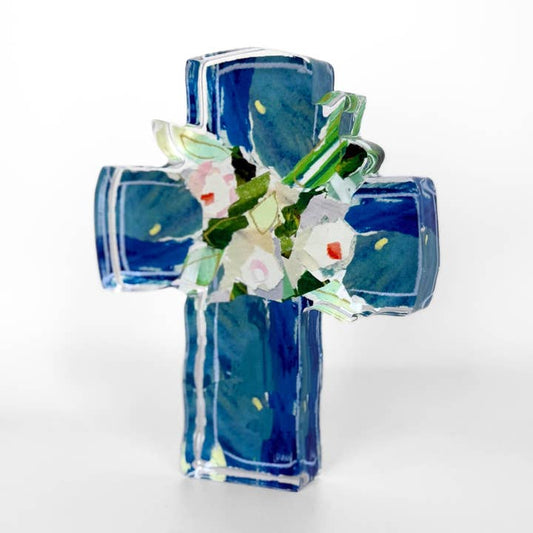 Acrylic Cross | Blue Confetti