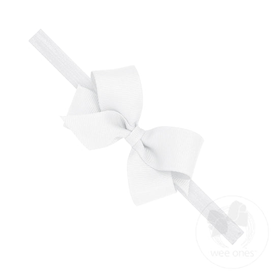 Small Classic Grosgrain Bow w/ Elastic Headband | White