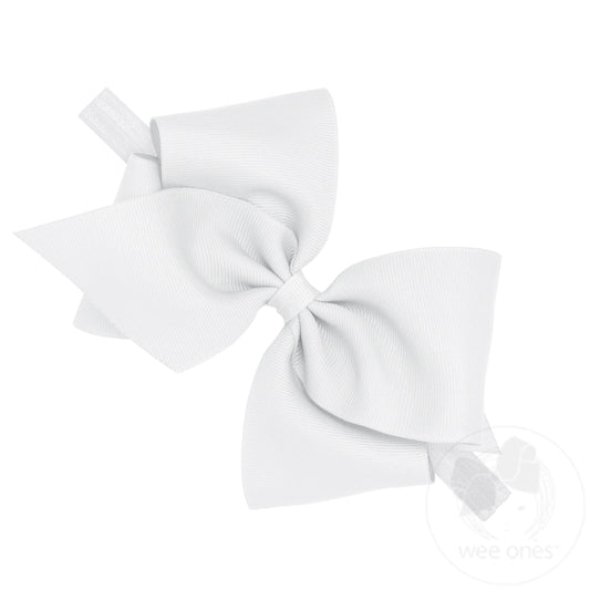 Mini King Classic Grosgrain Girls Hair Bow on Baby Band | White