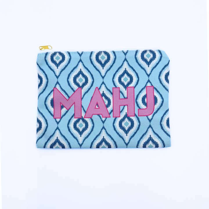 Mahjong Card & Accessory Bag | Blue Ikat