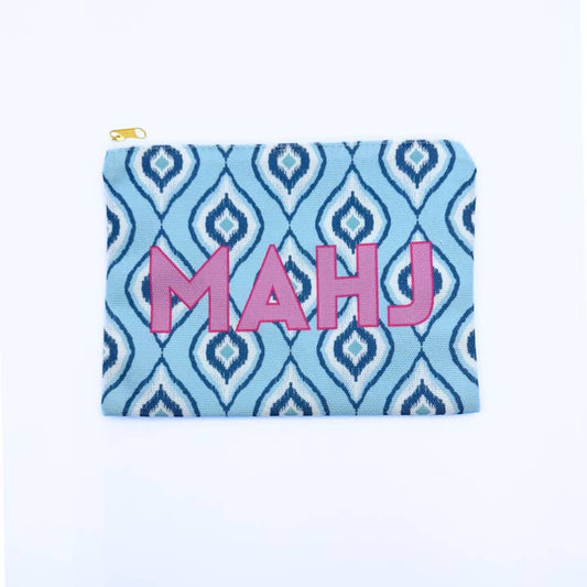 Mahjong Card & Accessory Bag | Blue Ikat