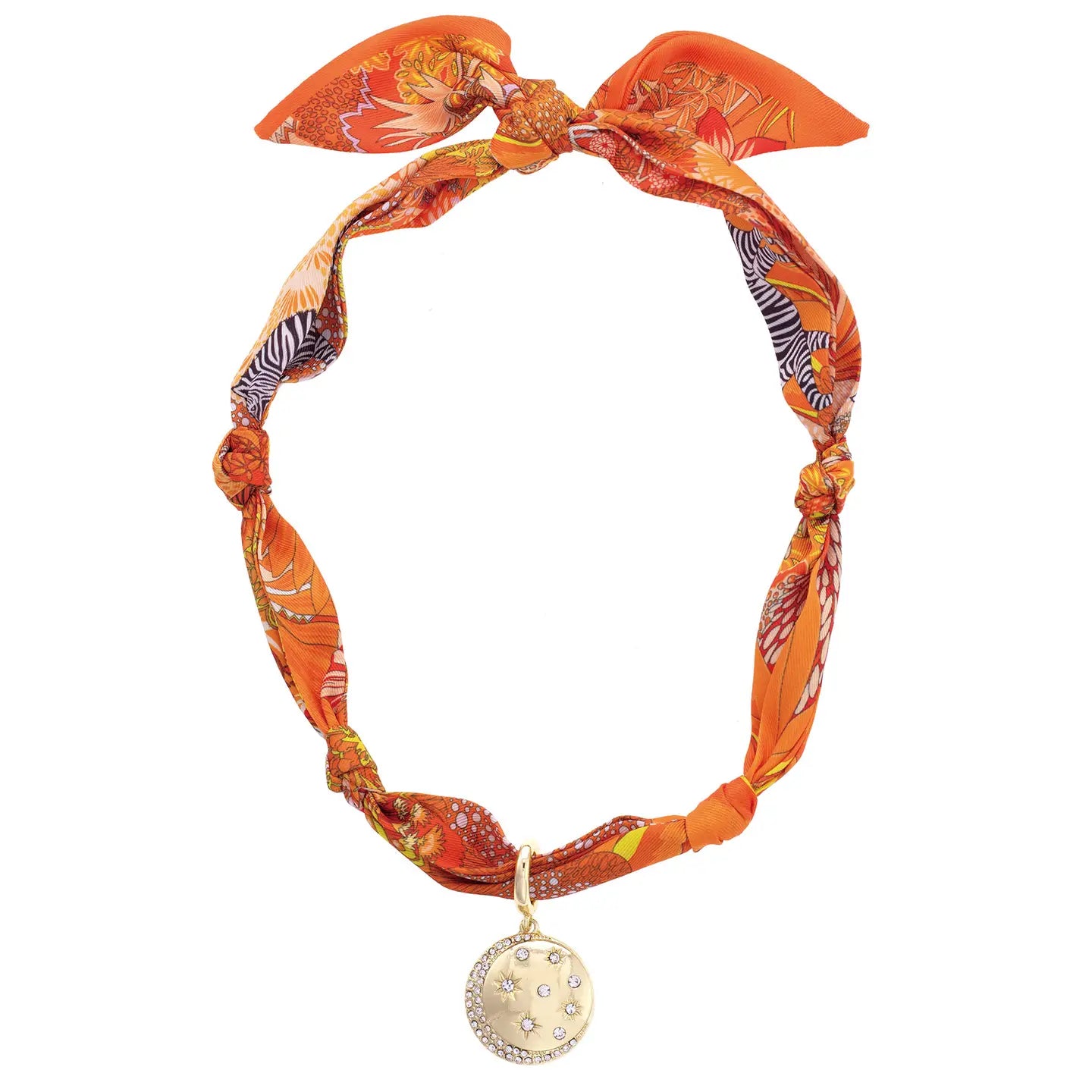 Phoenix Celestial Coin Scarf Necklace in Orange/Yellow