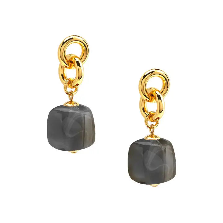 Tessa Puffy Square Resin Drop Earring | Gray