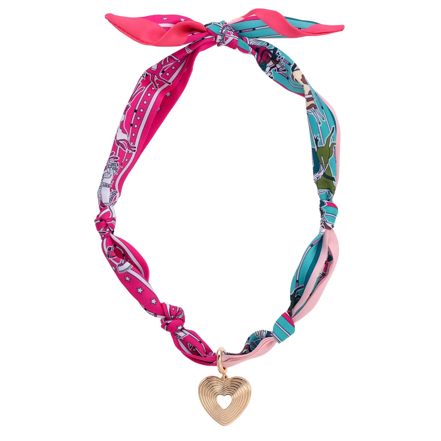 Sophia Glowing Heart Scarf Necklace in Fuchsia/Turquoise