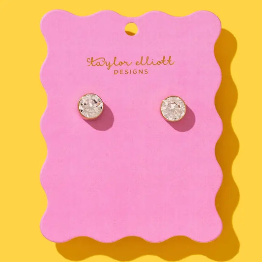 Stud Earrings | Gold-Plated w/ Bezel Gems | Maren