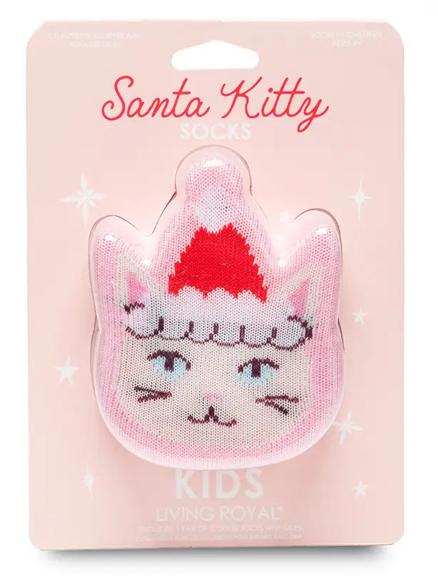 3D Packaged Crew Socks | Pink Santa Kitty