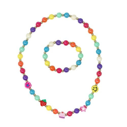 Rainbow Smiley Face and Fruit Necklace & Bracelet Set