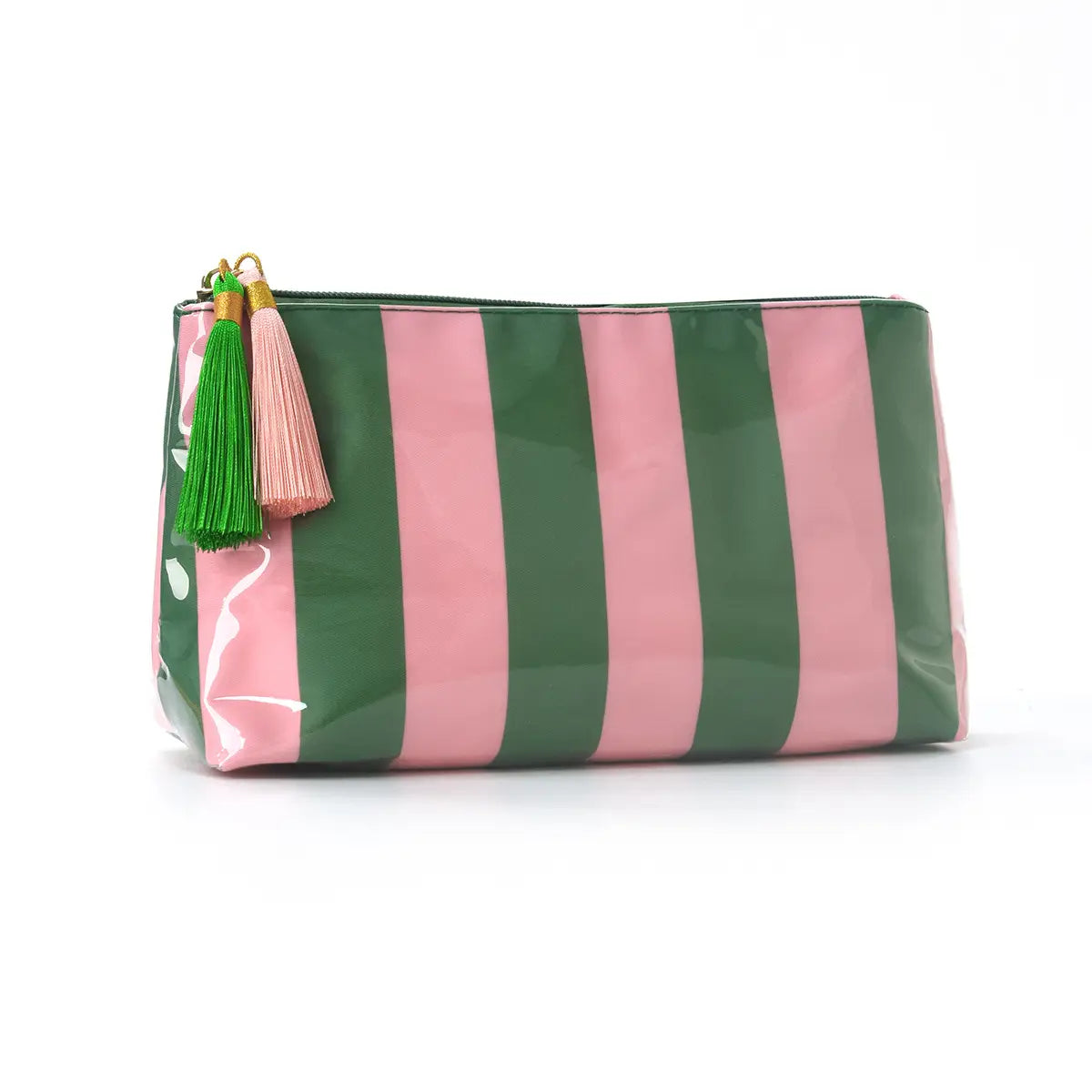 Waterproof Striped Pouch | Green/Light Pink