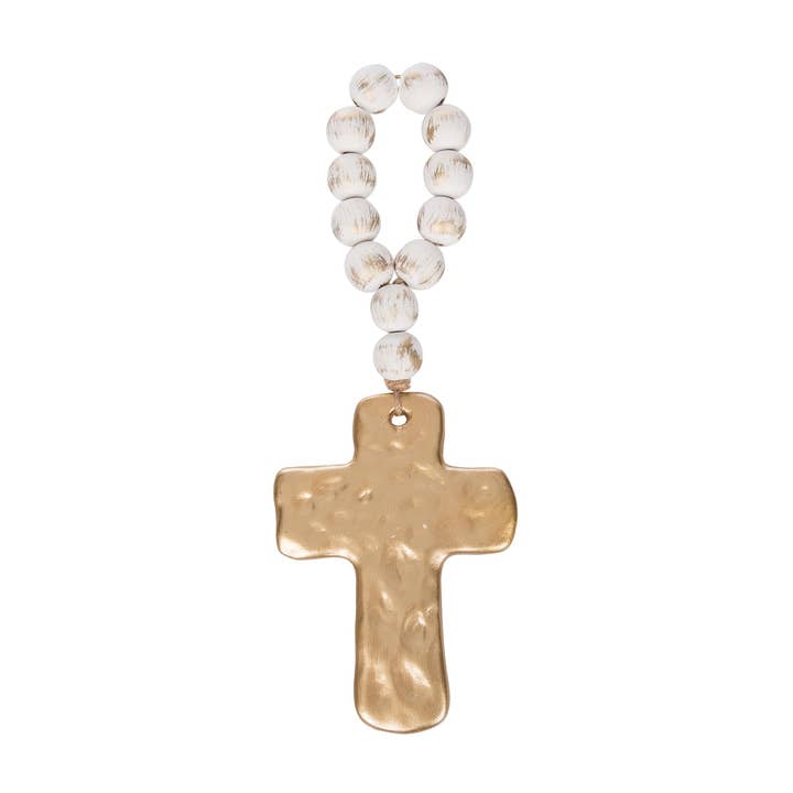 Wood Beads with Gold Cross