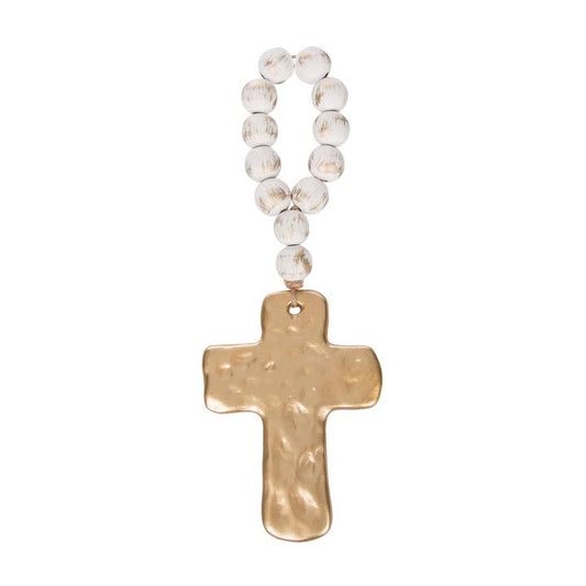Wood Beads with Gold Cross