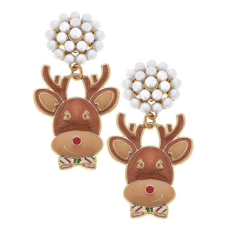 Reindeer Enamel Earrings in Brown