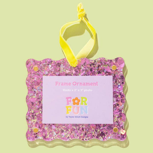 Acrylic Frame Ornament | Purple w/ Yellow Ribbon
