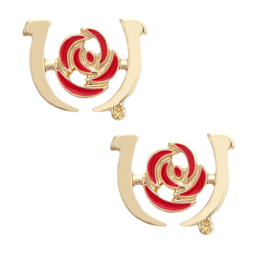 Kentucky Derby Logo Outline Stud Earrings in Shiny Gold