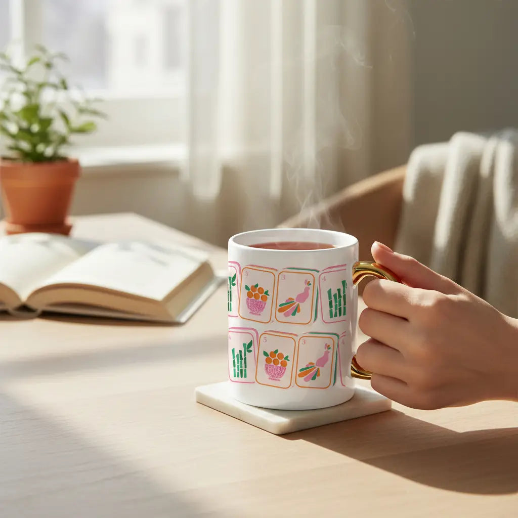 11oz Cozy Cute Ceramic Mug | Mahjong Tiles