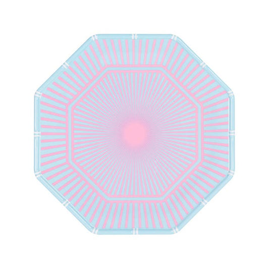 Melamine Appetizer Plate Set | Blue and Pink Stripe