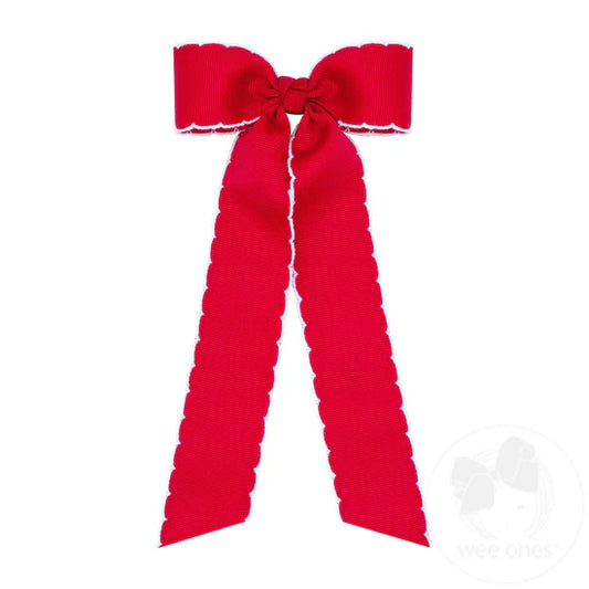 Moonstitch Hair Bowtie with Streamer Tails | Medium | Red/White