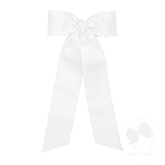 Moonstitch Hair Bowtie with Streamer Tails | Medium | White/White