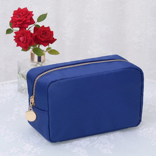 Emma Round Zippered Nylon Cosmetic Pouch | Navy